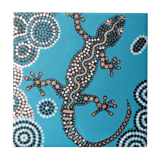 Aboriginal Art, Gecko, Punktmalerei, Dot-Painting Fliese (Vorderseite)