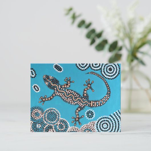 Aboriginal Art, Gecko, Punktmalerei, Dot-Painting Postkarte (Stehend Vorderseite)