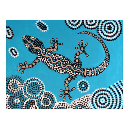 Aboriginal Art, Gecko, Punktmalerei, Dot-Painting Postkarte