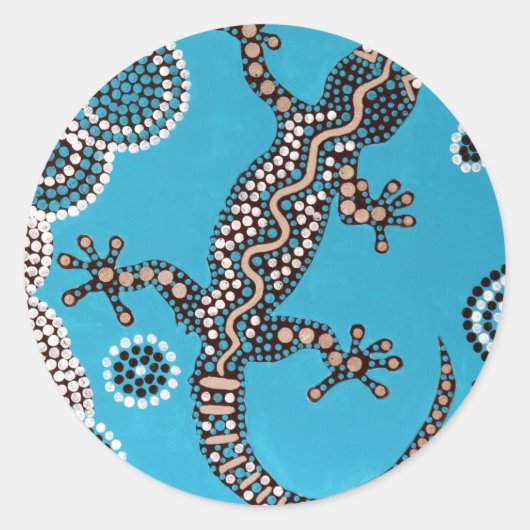 Aboriginal Art, Gecko, Punktmalerei, Dot-Painting Runder Aufkleber (Vorderseite)