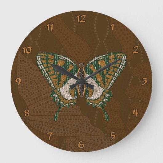 Aboriginal Swallowtail Clock Große Wanduhr (Vorderseite)