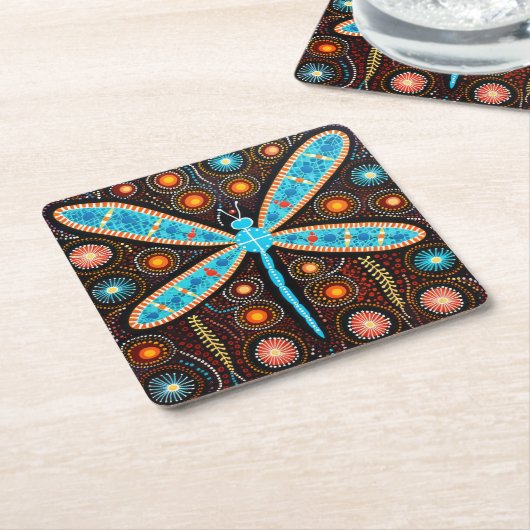 Aborigine-Dot Art Dragonfly-Untersetzer Rechteckiger Pappuntersetzer (angewinkelt)