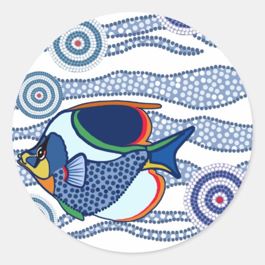 Aborigine Dot Art Fish-01 Runder Aufkleber (Vorderseite)