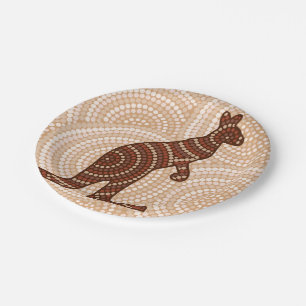 Aborigine-Kangaroo-Punktmalerei Pappteller
