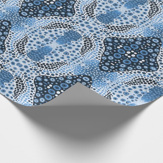 Aborigine-Kunst Packing Papier blauen Punkte. Geschenkpapier (Ecke)