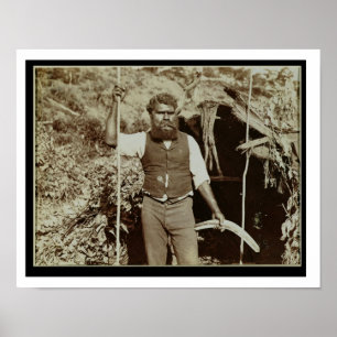 Aborigine mit Boomerang, c.1860s (sepia-Foto) Poster