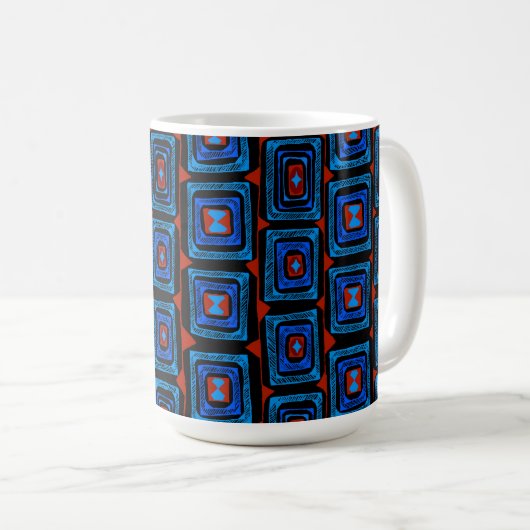 Aborigine-Quadrate - Red Turquoise Blue Kaffeetasse (VorderseiteRechts)