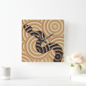 Aborigine-Schlangen-Punktmalerei Quadratische Wanduhr (Zuhause)