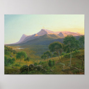 Aborigines by a Fire before Mount William Poster
