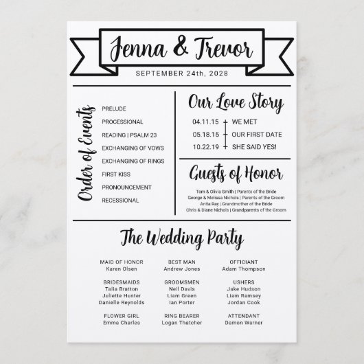 About Us Fun Minimalist Wedding Program Programm (Vorderseite)