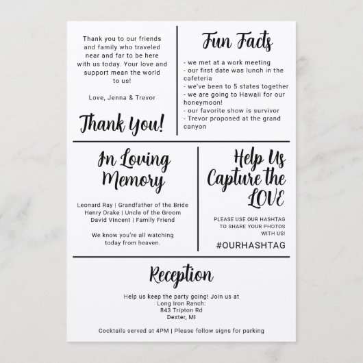 About Us Fun Minimalist Wedding Program Programm (Rückseite)