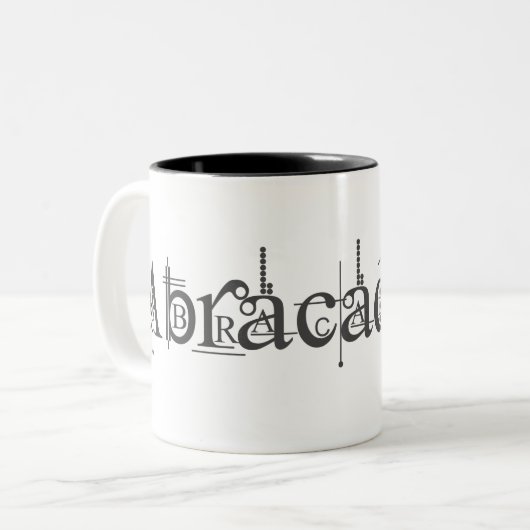 Abracadabra Text Zweifarbige Tasse (Vorderseite Links)