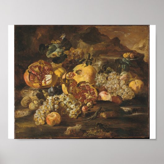 Abraham Brueghel - Granatäpfel und andere Früchte Poster (Vorne)
