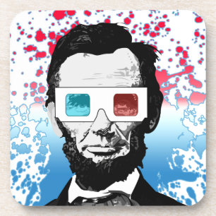 Abraham Lincoln 3D-Brille patriotisch Rot Blau Getränkeuntersetzer
