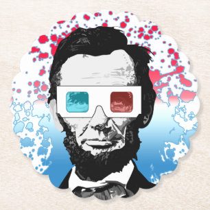 Abraham Lincoln 3D-Brille patriotisch Rot Blau Untersetzer