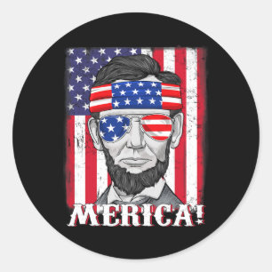 Abraham Lincoln 4. Juli Merica American Flag B Runder Aufkleber