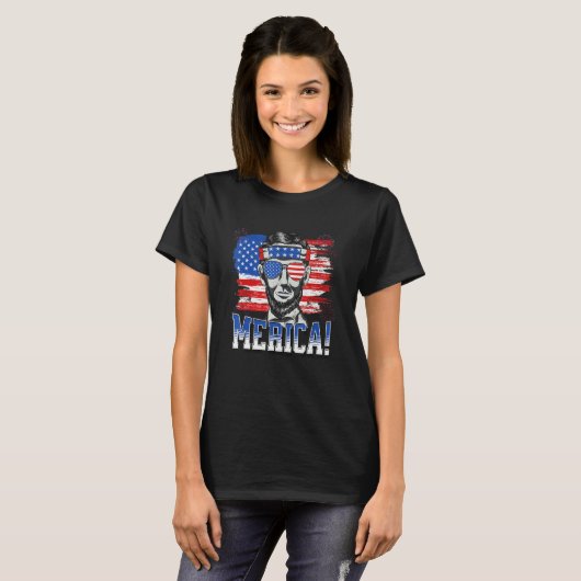 Abraham Lincoln 4. Juli Merica Männer Frauen Ameri T-Shirt (Vorne ganz)