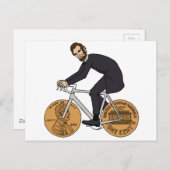 Abraham Lincoln auf einem Fahrrad mit Penny Wheels Postkarte (Vorne/Hinten)