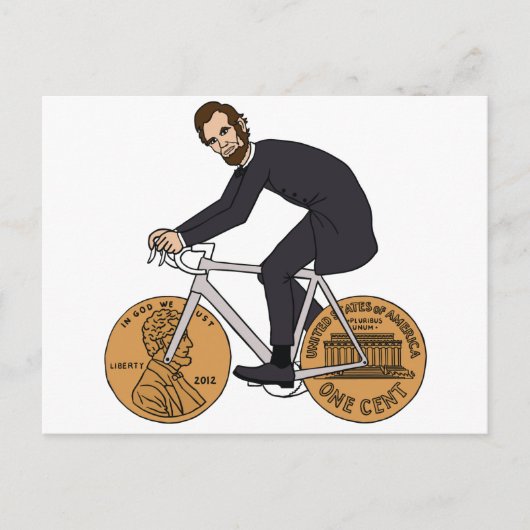 Abraham Lincoln auf einem Fahrrad mit Penny Wheels Postkarte (Vorderseite)