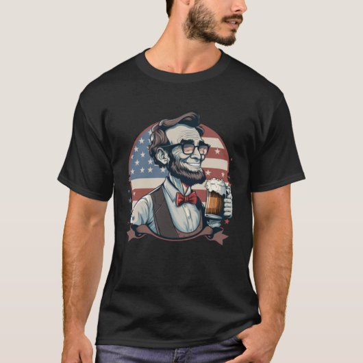 Abraham Lincoln Drinking 4th of July American Flag T-Shirt (Vorderseite)