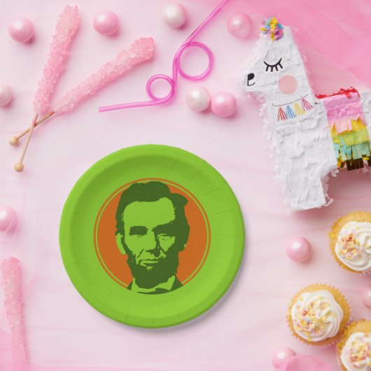 Abraham Lincoln im Pop Art Orange & Green Pappteller (Party)