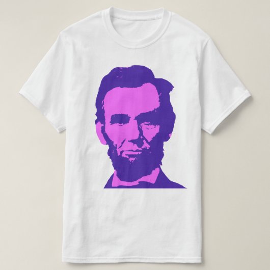 Abraham Lincoln im Pop Art Pink & Lila T-Shirt (Design vorne)