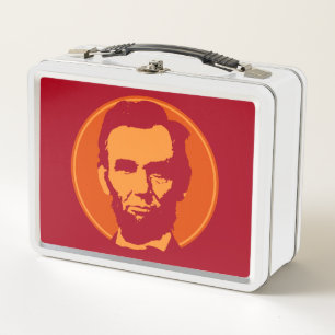 Abraham Lincoln in Pop Art Orange und Rot Metall Brotdose