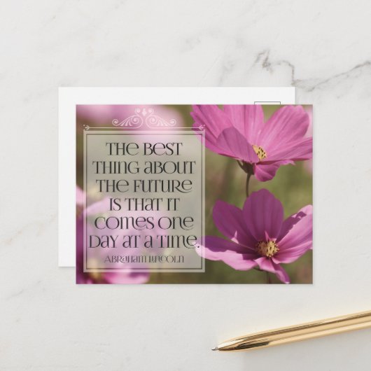 Abraham Lincoln inspirierendes Zitat "Die Zukunft" Postkarte (Vorderseite/Rückseite Beispiel)