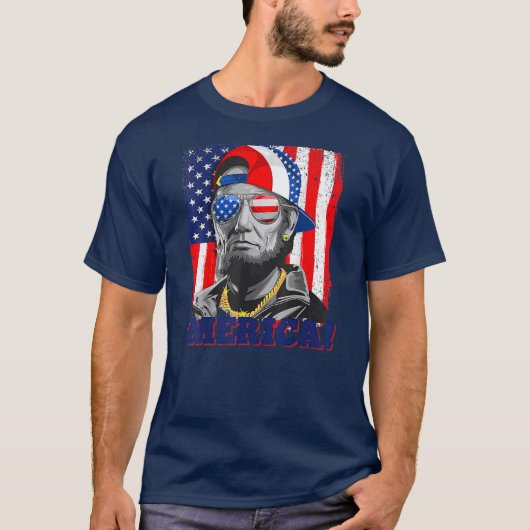 Abraham Lincoln Merica American Flag 4. Juli T-Shirt (Vorderseite)