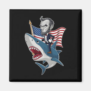 Abraham Lincoln reitet einen Hai 4. Juli Patriot Magnet