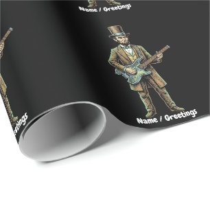 Abraham Lincoln Rockende Kopfloze Gitarre Holzbloc Geschenkpapier