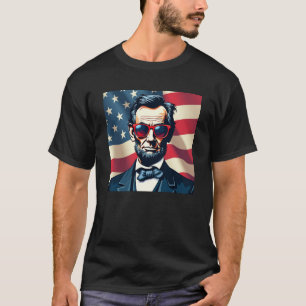 Abraham Lincoln Sunglasses American Flag T - Shirt