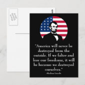 Abraham Lincoln und die amerikanische Flagge Postkarte (Vorne/Hinten)