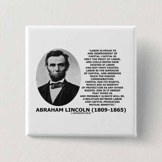 Abraham LincolnarbeitsHauptstadts-beiderseitige Button (Vorderseite)