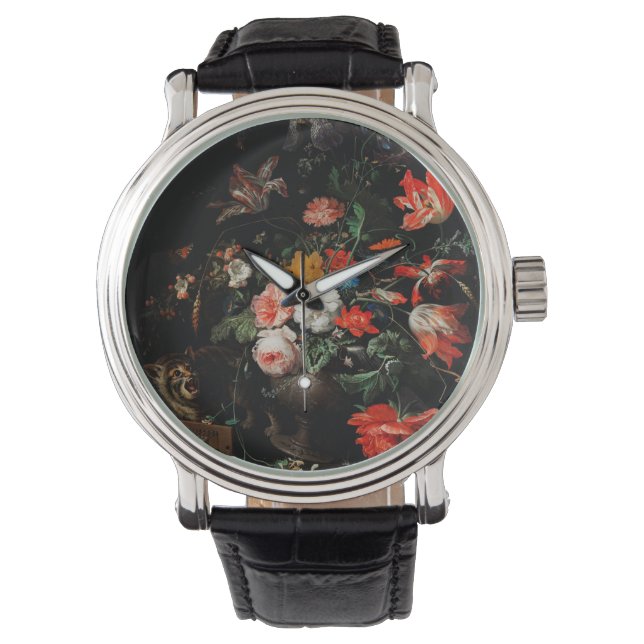 Abraham Mignon The Overwente Bouquet. floral Armbanduhr (Vorderseite)