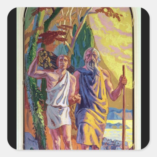 Abraham wird Isaac seinen Sohn anbieten Quadratischer Aufkleber (Vorderseite)