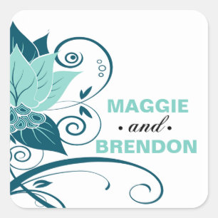 Abraxas Abstrakt Floral Gevor   Aqua-aquamarin Quadratischer Aufkleber