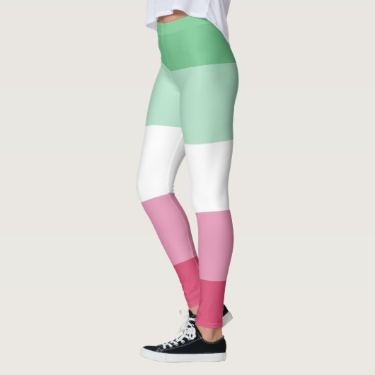 Abrosexual Wassermelon Grün rosa Weiße Streifen LG Leggings (Links)