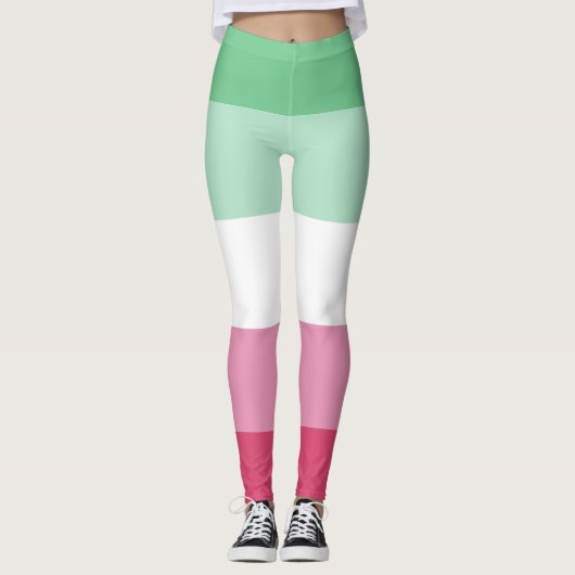 Abrosexual Wassermelon Grün rosa Weiße Streifen LG Leggings (Vorderseite)
