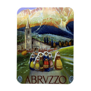 Abruzzo Italien Vintage Reiseposter Kunst mit Frau Magnet