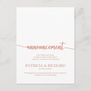 Absage Elegante Hochzeit Rose Gold Postkarte