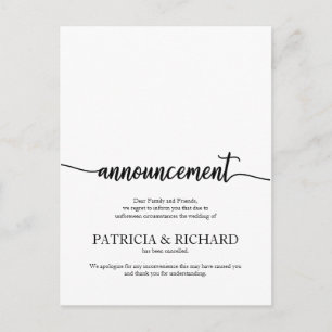 Absage Hochzeit Elegante Kalligrafie Postkarte