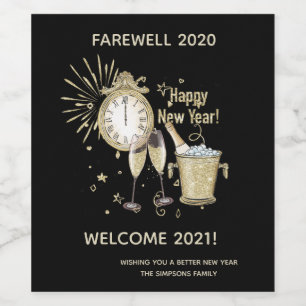 Abschied 2020 Willkommen 2021 Neujahr Gold Weinetikett