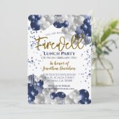 Abschied Goodbye Retirement Blue Silver Gold Einladung (Stehend Vorderseite)