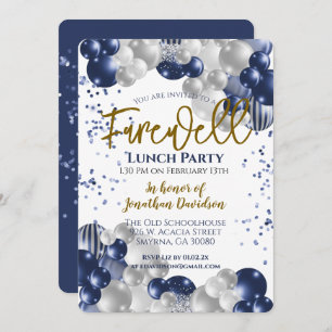 Abschied Goodbye Retirement Blue Silver Gold Einladung