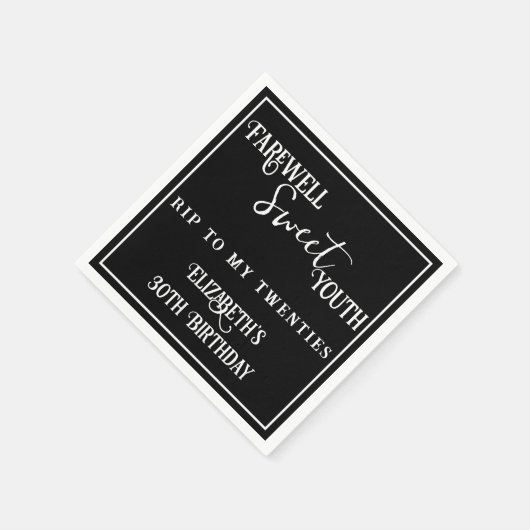 Abschied Sweet Youth RIP 20s Black 30th Birthday Serviette (Ecke)