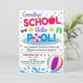 Abschied von der Schule Hallo Poolparty Mädchen Ei Einladung (Stehend Vorderseite)