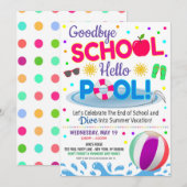 Abschied von der Schule Hallo Poolparty Mädchen Ei Einladung (Vorne/Hinten)