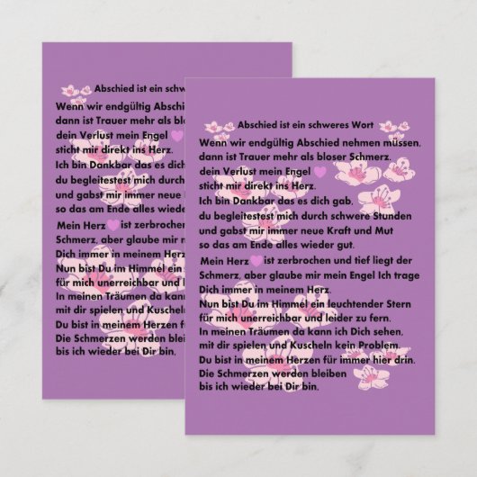 Abschieds Gedicht (Vorne/Hinten)