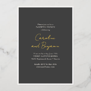 Abschiedsbrunch Hochzeit Gold Schrift Namen Schwar Folieneinladung